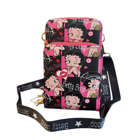 Betty Boop Black and Pink Graphic Crossbody Bag - Picture 1 of 4